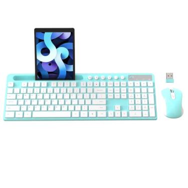 Imagem de Combo de teclado e mouse sem fio, teclado de computador sem fio ergonômico MARVO 2.4G com suporte para tablet e celular, mouse silencioso com 6 botões, compatível com MacBook, Windows (azul)