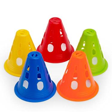 Imagem de Famgee Cones de slalom de plástico à prova de vento de 7,6 cm em linha Cones de patinação em rolo copo de pilha obstáculos bloqueios de estrada conjunto de cones de estrada para prática de skate