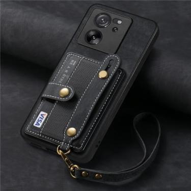 Imagem de Capa de couro para cartões de pulseira, bolsa de bolso com alça para xiaomi note 13 pro 12 plus 12t 13t 11 lite x5 x4 pro x3, preta, para redmi note13 5g