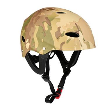 Imagem de Capacete rígido para esportes aquáticos para adultos e jovens - Certificado CE, ajustável, íon de cabeça multiesportivo para caiaque, wakeboard, vela - camuflagem verde militar