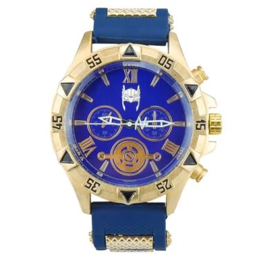 Imagem de Relógio Analógico Infantil Azul e Dourado Banhado Spaceman Edição Limitada Thor Personalizado Vidro Cristal Mineral Pulseira Silicone com Colar Martelo Antialérgico Exclusivo Produto Único com Caixa Premium