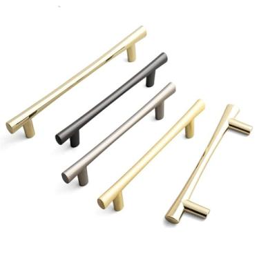 Imagem de Puxadores de gaveta de cozinha em forma de cintura fina, moderno, simples, liga de zinco, armário, guarda-roupa, maçanetas para móveis, ouro brilhante 96mm