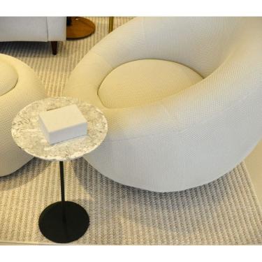 Imagem de Mesa Lateral Norina MÉDIA, tampo redondo MDF/Marmorizado Imerso e base Verde Oliva. Marmorizado