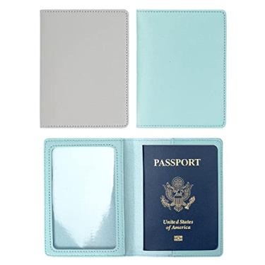 Imagem de Arouselove Pacote com 2 capas para passaporte e porta-cartão de vacina, carteira de passaporte de couro PU, capa protetora de vacina, carteira de passaporte de viagem para mulheres e homens, Cinza e