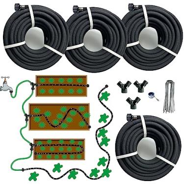 Imagem de Kit de mangueira de imersão AMRITA de 4 peças, mangueira de imersão de borracha redonda de 1/5.1 cm 4.6 m para jardim, economiza água até 70%, ótima para canteiros de jardim, árvores, legumes, flores
