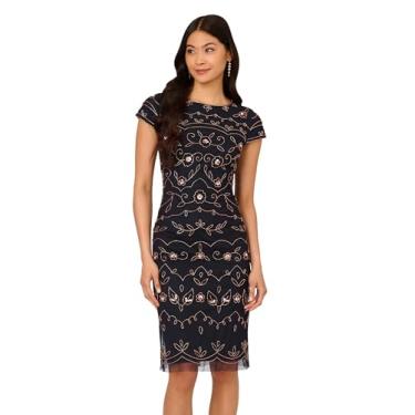 Imagem de Adrianna Papell Vestido feminino com contas, Azul marinho/ouro rosa, 52