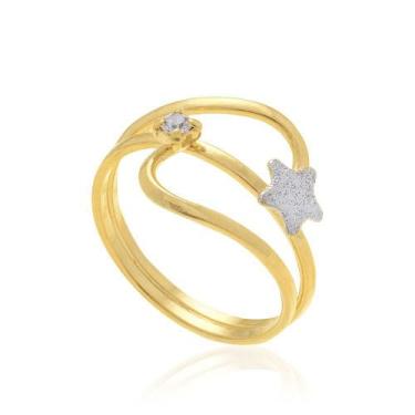 Imagem de Anel banhado ouro 3x 24k 18k e 22k feminino com pedra rommanel fios es