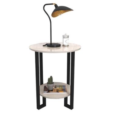 Imagem de Mesa De Apoio Redonda 2 Tampos Pés Preto - Off-White - RDS