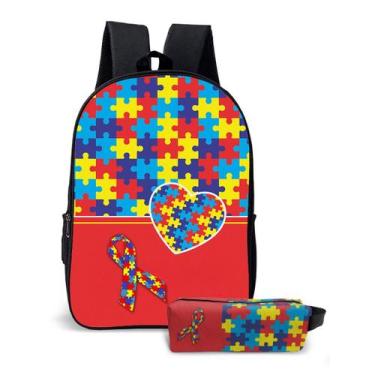 Imagem de Kit Mochila com Estojo Escolar tema Autista TEA Menino e Menina  - Use