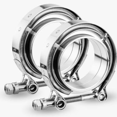 Imagem de LCGP Pacote com 2 braçadeiras de banda V, braçadeira de banda V de aço inoxidável 304 de 7,6 cm com kit de flange macho e fêmea para escapamento turbo, tubo descendente, sistema de escape, etc
