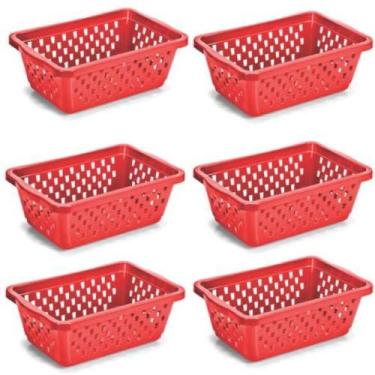 Imagem de Kit 6 Cestos Multiuso Organizador Pequeno 16x12x6Cm Vermelho - 123 Org