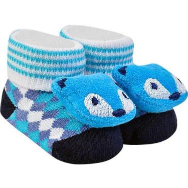 Imagem de Pantufinha bebê meia com bichinhos recém nascido - Dallf, Azul