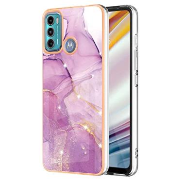 Imagem de Dinglijia Capa para Motorola G60 G40 Fusion, TPU macio + padrão de mármore IMD, design fino, proteção de tela e câmera aprimorada para Moto G60/G40 Fusion YBBK Roxo A