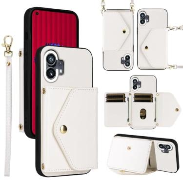 Imagem de Dswteny Capa carteira para celular Nothing Phone 1 One com cordão de pulso alça de ombro fina bolsa flip, suporte de cartão de crédito de couro PU de luxo acessórios capa de celular para mulheres