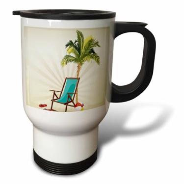 Imagem de 3dRose Caneca de viagem com design de uma palmeira com uma cadeira de praia e chinelos, 400 ml