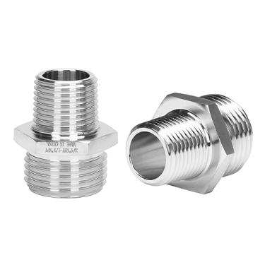 Imagem de DERPIPE Adaptador seguro para beber mangueira de jardim - 1,9 cm macho GHT x 1/2" NPT macho resistente forja mangueira de jardim de aço inoxidável para conectores de encaixe de tubulação (pacote com 2)