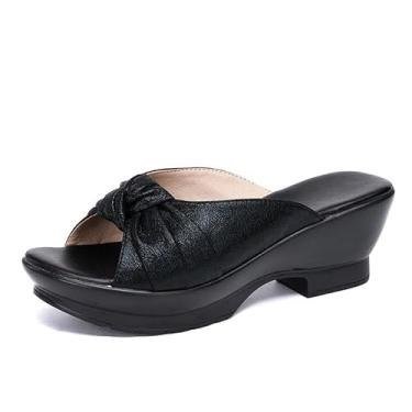Imagem de Gloritmo Sandália plataforma feminina confortável salto grosso Mule Wedge Sandália, Preto, 40