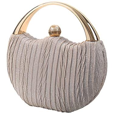 Imagem de Anopo Bolsa de noite, bolsa clutch plissada redonda rígida bolsa transversal com alça de corrente para festa de casamento formal, Prata, Medium
