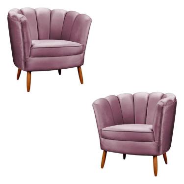 Imagem de Kit 2 Poltronas Ariel Petala Com Pés De Madeira Star Confort Lilas