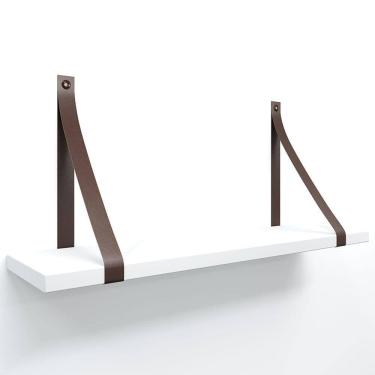 Imagem de Prateleira Em Mdf Branco 50x15cm Com Alça Cor Café