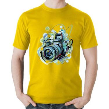 Imagem de Camiseta Algodão Câmera Fotográfica - Foca na Moda, Amarelo, GG