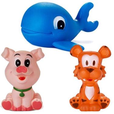 Imagem de Kit Com 3 Brinquedos De Vinil Para Bebê A Partir De 3 Meses - Baleia -