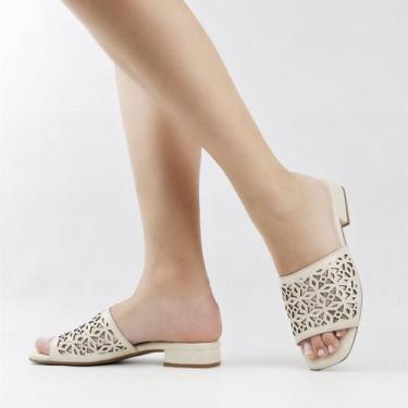 Imagem de Tamanco Salto Bloco Recortes - Dhoff, Off white, 36