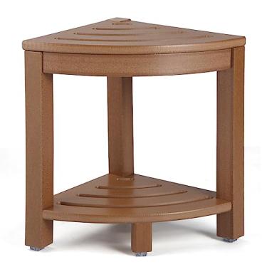 Imagem de Apolimi Banqueta de chuveiro de canto HDPE, banco de chuveiro com prateleira de armazenamento para depilação de pernas de plástico spa banho descanso de pé para banheiro lugar pequeno (teca)