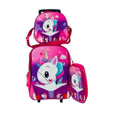 Imagem de Kit mochila escolar estojo lancheira infantil roda unicornio - Yeet