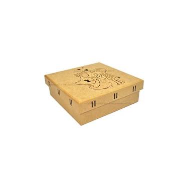 Imagem de Kit 20 Caixa Noivos Corte Desenho Passa Fita 15x15x5,5 Mdf Madeira - A