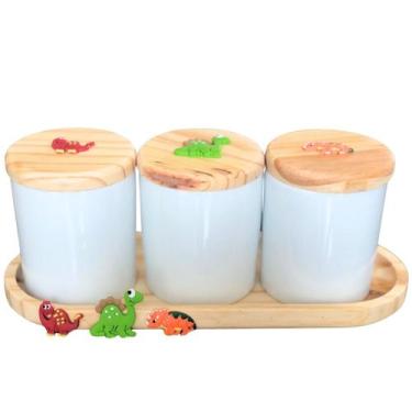 Imagem de Kit higiene bebê 4 peças Dinossauro - Bandeja e potes - Peças porcelan
