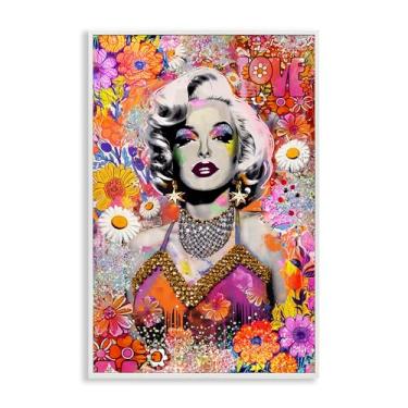 Imagem de Stupell Industries Design de parede hippie Bedecked Marilyn emoldurado giclée por Jess Stempel, moldura branca, 40,6 x 61 cm
