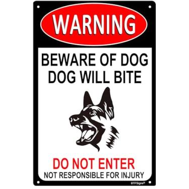 Imagem de Sinais de aviso de alumínio, cuidado com placas de cachorro, placas de advertência, cerca, portão, decoração ao ar livre, 20 x 30 cm