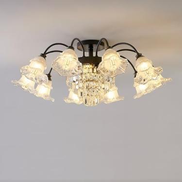 Imagem de JUANYAO Lustre Sputnik de cristal de luxo moderno vintage com acabamento cromado dourado luz pendente de metal exclusiva flor decoração de vidro para bar de cozinha