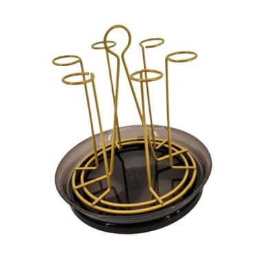Imagem de ＫＬＫＣＭＳ Suporte para secagem de copos, escorredor de copos com bandeja de drenagem, organizador de canecas leve, porta-garrafas para armário doméstico, mesa, B Gold
