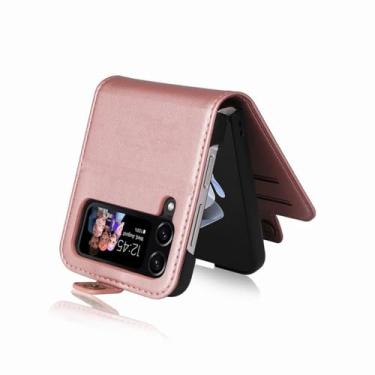 Imagem de Capa para Samsung Galaxy Z Flip 6 5 4 3 Couro Carteira Cartão Fivela Magnética Flip Phone Case para Samsung Z Flip 6 5 4, Rosa, para Galaxy Z Flip 5
