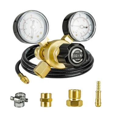 Imagem de Zistel Regulador de argônio CO2 para soldagem a gás, regulador de gás argônio 0-4500PSI para solda Mig Tig, conexão de entrada CGA580 (regulador de argônio 0-4500PSI com mangueira)