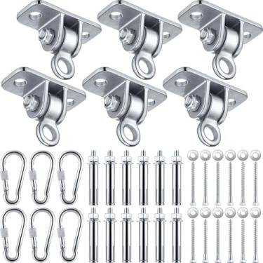 Imagem de Tandefio 6 Sets of Robust Swing Hangers for Wooden Concrete Set with Swing Hook Screw Bolt Washer Swingset Accessory for Porch Patio Yoga Indoor Outdoor,Over 1800 lb Capacity (Stainless Steel Color)
