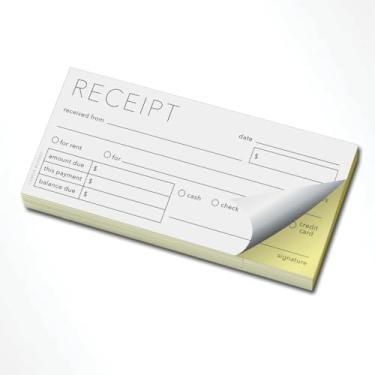 Imagem de Livro de recibos em 2 partes – Modelo F – 15 x 6 cm, 50 recibos (100 folhas) – Cópias sem carbono brancas e amarelas, livro de recibos para pequenas empresas com verso de papelão