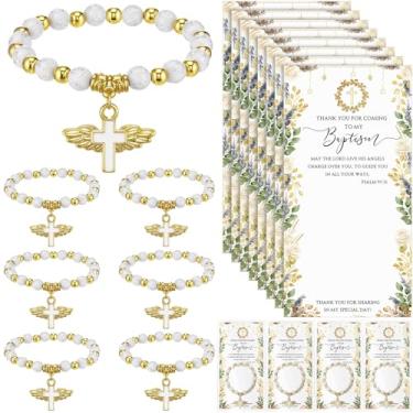 Imagem de Tondiamo 12 conjuntos de mini rosários brindes de batismo rosário lembrancinhas de batismo para convidados com cartões de agradecimento e bolsas para chá de bebê batizado festa de casamento, ONE SIZE