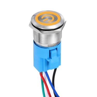 Imagem de DMiotech 1 peça interruptor de botão de travamento de aço inoxidável de 2,7 mm 5 pinos 1NO1NC 5A 12-24V botão plano prata botão laranja lâmpada com plugue soquete com fio para sistemas de barcos de