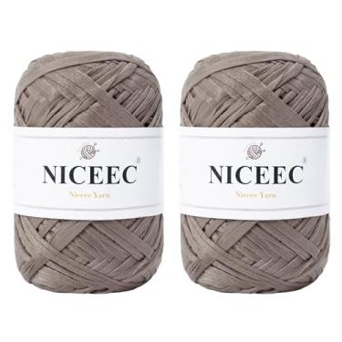 Imagem de NICEEC 2 novelos de fio de fita macia, ráfia fácil de crohcet, crochê e tricô, fio de fita de papel para embrulho de presente de artesanato faça você mesmo, comprimento total 4 g × 2 - marrom