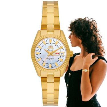 Imagem de Relógio Orient Feminino Automático Pequeno Redondo Mecânico Prova Dágua 50 Metros Dourado NH6SS005 B1KX