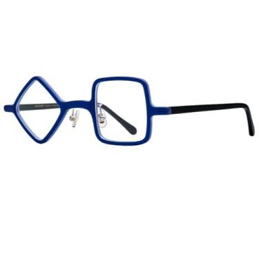 Imagem de Armação de óculos de acetato masculino retrô redondo romboide óculos de grau feminino vintage óculos (9387 azul fosco)