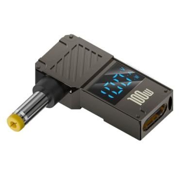Imagem de CY Adaptador tipo C com entrada USB-C para conector CC de 5,5 x 1,7 mm, ecrã LED inteligente, potência de saída de 100 W, 20 V, 5 A, carregamento PD de 65 W, adaptador para portátil