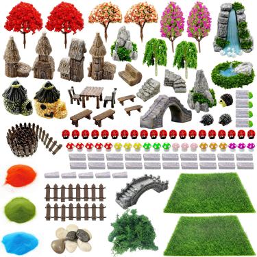 Imagem de Woohome 121 peças de mini acessórios de jardim, mini acessórios de jardim zen, kit de jardim de fadas estatuetas em miniatura para projeto de diorama faça você mesmo, mini decoração de casa