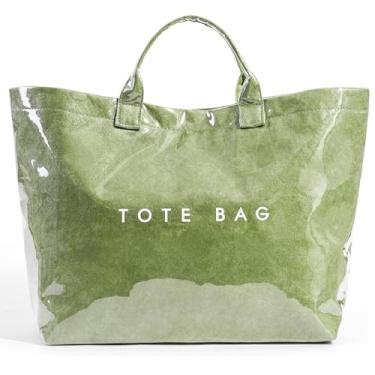 Imagem de MINGRI Sacolas grandes femininas de PVC transparente bolsa de plástico para carregar todas as bolsas de papel kraft bolsa de ombro Hobo para trabalho e viagens, Verde A, Large, Sacola