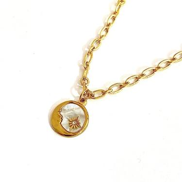 Imagem de Bolochy Pingente redondo banhado a ouro 18K com pingente de sol e lua, colar redondo, conchas, gargantilha, colares vintage para mulheres, joias de presente, Zinco, Sem Pedra Preciosa