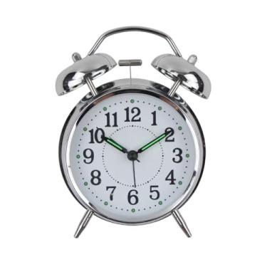 Imagem de Relógio Analógico De Mesa E Cabeceira Despertador Mecânico Em Metal Premium - Com Luz Noturna Decorativa Alimentação a Pilhas Silencioso Visor Vidro Compacto Alarme Ajustável Clássico Antigo Retrô