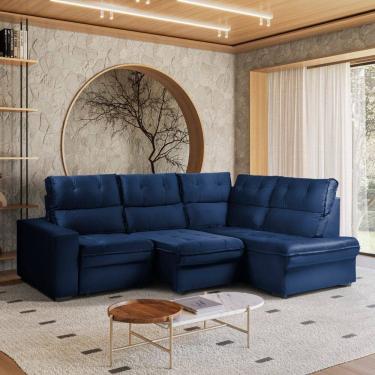 Imagem de Sofá de Canto 4 Lugares Retrátil Reclinável  255cm Veludo Gabrieli Takei